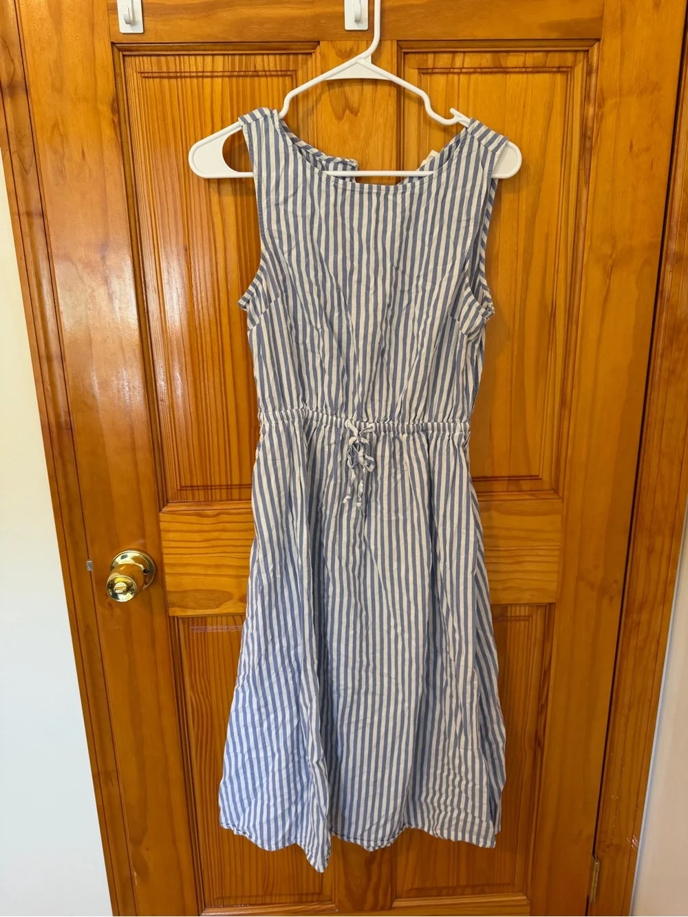 Sleeveless Blue and White Striped Midi Dress - Picture 1 of 2